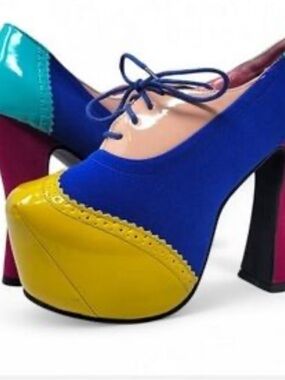 Bumper Blue, Yellow & Teal Colorblock Platform Pumps